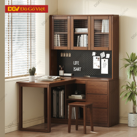 Bàn Làm Việc Kèm Tủ Sách Gỗ Sồi Nâu Giản Dị Mộc Mạc