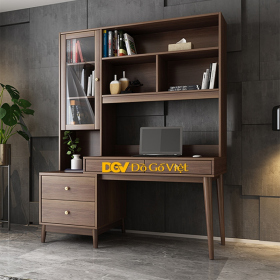 Bàn Làm Việc Kết Hợp Kệ Sách Nhiều Tầng Gỗ MDF Màu Óc Chó Mẫu Mới