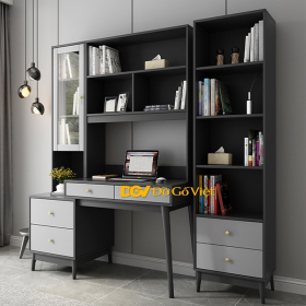 Bàn Làm Việc Kết Hợp Kệ Sách Nhiều Tầng Gỗ MDF Màu Xám Mẫu Mới 2025