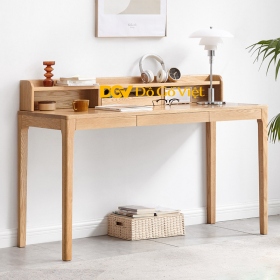Bàn Làm Việc Máy Tính Tại Nhà Gỗ Tự Nhiên Chân Trụ Có Kệ Đẹp