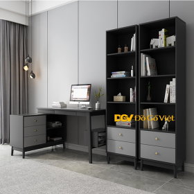 Bàn Làm Việc Thông Minh Kết Hợp Kệ Sách Nhiều Tầng Màu Xám