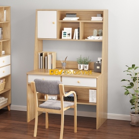 Bàn Làm Việc Tích Hợp Kệ Sách Gỗ MDF Chống Ẩm Màu Sồi Đẹp