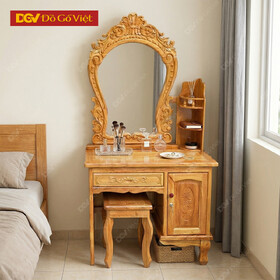Bàn Phấn Cổ Điển Gỗ Gõ Đỏ 80cm Viền Gương Chạm Hoa Văn Đẹp
