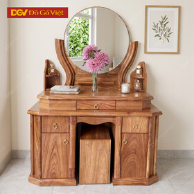 Bàn Phấn Đẹp Gỗ Hương Xám Gương Tròn Tinh Tế Giá Tốt