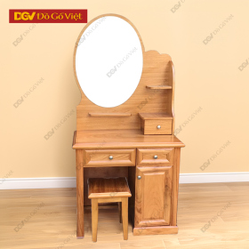 Bàn Phấn Gỗ Gõ Đỏ 80cm Hiện Đại Gương Oval Kèm Kệ Tiện Ích