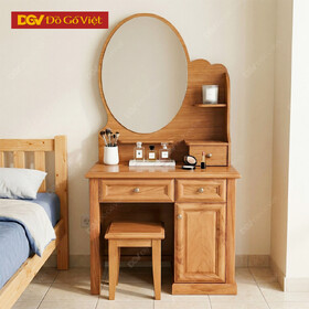 Bàn Phấn Gỗ Gõ Đỏ 80cm Hiện Đại Gương Oval Kèm Kệ Tiện Ích