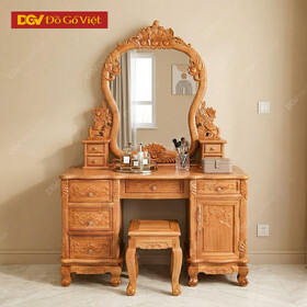 Bàn Phấn Gỗ Gõ Đỏ Cao Cấp Mẫu Hoa Hồng 1m2 Kèm Kệ Tiện Ích