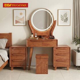 Bàn Phấn Gỗ Hương Đá Đẹp Gương Tròn Viền Led Hiện Đại