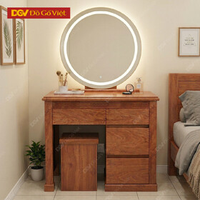Bàn Phấn Gỗ Hương Đá Gương Tròn Viền Đèn Led Đẹp Mắt