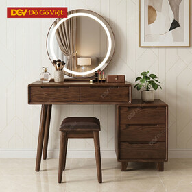 Bàn Phấn Gỗ Sồi Màu Nâu Óc Chó Gương Led Tròn Đẹp Mắt