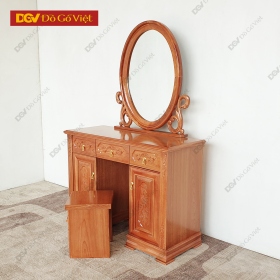 Bàn Phấn Gỗ Xoan Đào Tự Nhiên Kính Oval Bền Đẹp Giá Rẻ