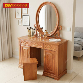 Bàn Phấn Gỗ Xoan Đào Tự Nhiên Kính Oval Bền Đẹp Giá Rẻ