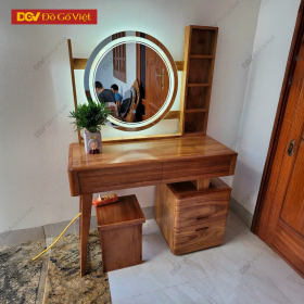 Bàn Phấn Gương Led Tròn Kèm Kệ Nhỏ Gỗ Hương Xám Chất Lượng
