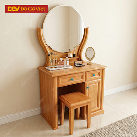 Bàn Phấn Trang Điểm Gỗ Gõ Đỏ 80cm Gương Tròn Kiểu Tối Giản