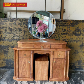 Bàn Phấn Trang Điểm Hương Xám Gương Tròn Kèm Hộc Tủ Lớn