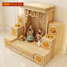 Bàn Thần Tài Gỗ Thông Có Kệ Tam Cấp Màu Tự Nhiên