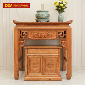 Bàn Thờ Án Gian Chạm Sen Gỗ Gõ Đỏ 1m07 Kèm Tủ Táp