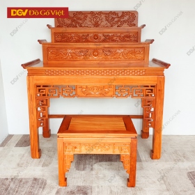 Bàn Thờ Gia Tiên Gỗ Căm Xe Mặt Gõ 3 Tầng Chạm Rồng Phụng Đẹp