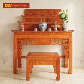 Bàn Thờ Gia Tiên Gỗ Căm Xe Mặt Gõ 3 Tầng Chạm Rồng Phụng Đẹp