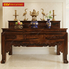 Bàn Thờ Gia Tiên Gỗ Muồng 2 Tầng Chạm Sen Đẹp Mắt