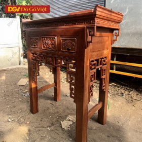 Bàn Thờ Gỗ 1 Tầng Chạm Họa Tiết Hoa Sen Bình An Đẹp