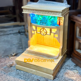 Bàn Thờ Thần Tài Đồng Tiền Kết Hợp Hộp Đèn Gỗ Thông Đẹp