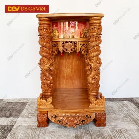 Bàn Thờ Thần Tài Gõ Đỏ Cỡ Lớn 6 Tấc Cột 14 Có Hộp Đèn...