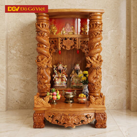 Bàn Thờ Thần Tài Gõ Đỏ Cỡ Lớn 6 Tấc Cột 14 Có Hộp Đèn Đẹp