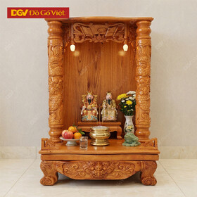 Bàn Thờ Thần Tài Gỗ Tự Nhiên Xoan Đào Cột 10 Đẹp Bền Giá Rẻ