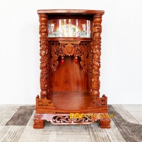 Bàn Thờ Thần Tài Nhỏ Gỗ Gõ Đỏ Có Hộp Đèn
