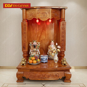 Bàn Thờ Thần Tài Nhỏ Gỗ Gõ Đỏ Cột 6 Chạm Chữ Đẹp Bền Giá Rẻ