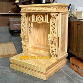 Bàn Thờ Thần Tài Ông Địa Chạm Rồng Gỗ Thông Đẹp Rẻ