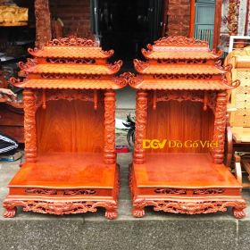 Bàn Thờ Thần Tài Triện Rồng Mái Chùa Gỗ Hương Đá Bền Đẹp
