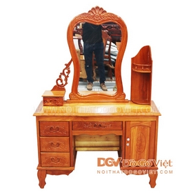 Bàn Trang Điểm Căm Xe Mặt Gõ Kính Cong 2 Thùng Có Kệ