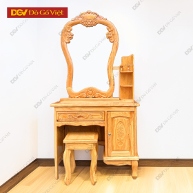 Bàn Trang Điểm Gõ Đỏ 80cm Chạm Hoa Hồng Kèm Hộc Kệ Rẻ Đẹp