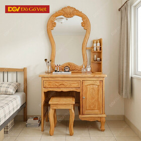 Bàn Trang Điểm Gõ Đỏ 80cm Chạm Hoa Hồng Kèm Hộc Kệ Rẻ Đẹp