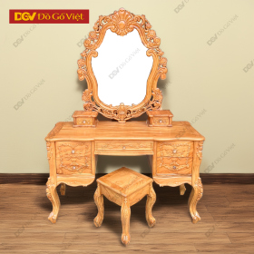 Bàn Trang Điểm Gỗ Gõ 1m2 Quý Phái Với Hoa Văn Chạm Cổ Điển