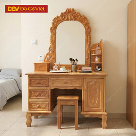 Bàn Trang Điểm Gỗ Gõ Đỏ 1m1 Kiểu Cổ Điển Chạm Hoa Văn Đẹp
