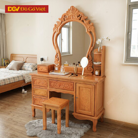 Bàn Trang Điểm Gỗ Gõ Đỏ Chạm Kính Cong Đẹp Giá Rẻ