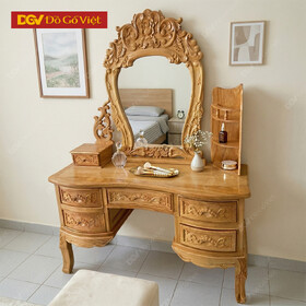 Bàn Trang Điểm Gỗ Gõ Đỏ Mẫu Cong Kèm Họa Tiết Hoa Hồng