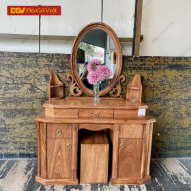 Bàn Trang Điểm Gỗ Hương Xám Gương Oval Thiên Nga Đẹp