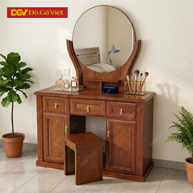Bàn Trang Điểm Gỗ Sồi Nga Màu Nâu Kính Tròn 2 Thùng Đẹp Rẻ