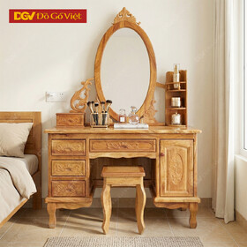 Bàn Trang Điểm Gương Oval Gỗ Gõ Đỏ 1m1 Phong Cách Cổ Điển