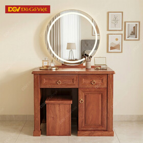 Bàn Trang Điểm Gương Tròn Viền Sáng Có Hộc Tủ Tiện Dụng