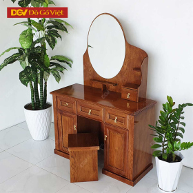Bàn Trang Điểm Kính Oval Gỗ Sồi Nga Màu Nâu Óc Chó 100cm Đẹp...