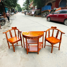 Bộ 3 Bàn Ghế Góc Uống Trà Gỗ Hương Đá Màu Tự Nhiên Đẹp