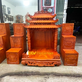 Bộ 3 Bàn Thờ Thần Tài Gỗ Hương Và Tam Cấp Màu Tự Nhiên