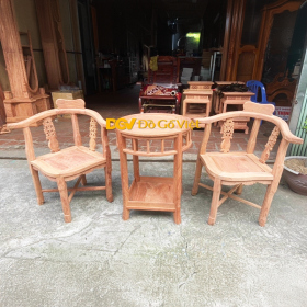 Bộ 3 Ghế Góc Và Bàn Kẹp Gỗ Hương Đá Hàng Mộc Đẹp