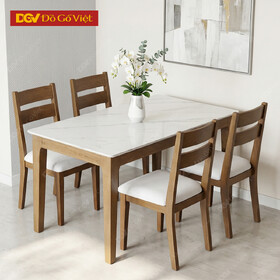 Bộ Bàn Ăn 4 Ghế Gỗ Sồi Phong Cách Bắc Âu Ghế Tựa Nan Bọc...