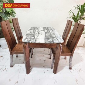 Bộ Bàn Ăn 4 Ghế Mặt Đá Gỗ Sồi Nga Màu Óc Chó Đẹp Rẻ